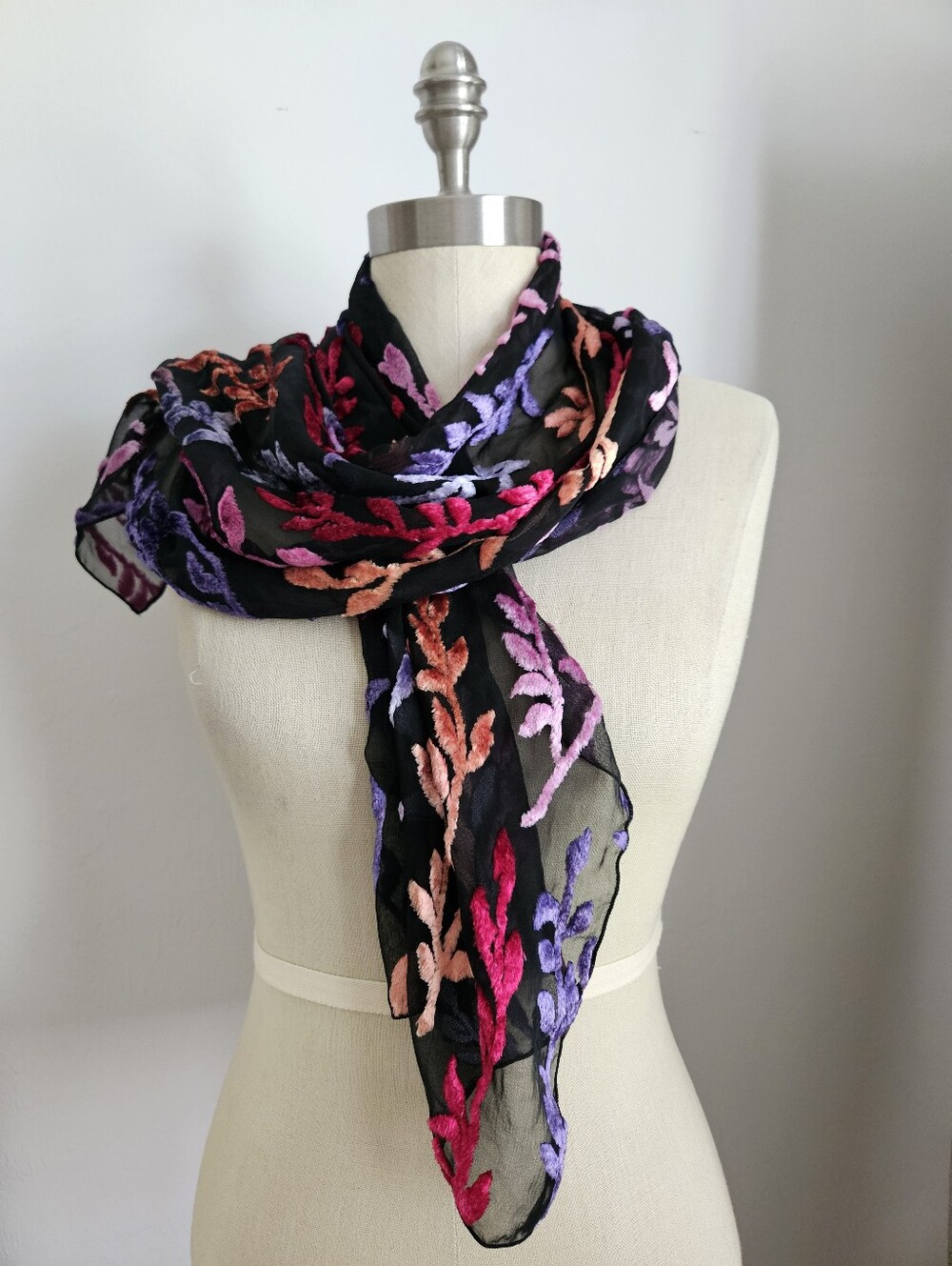 BROCHIER SOIRIES Lyon France Silk Blend Velvet Burnout Botanical Scarf